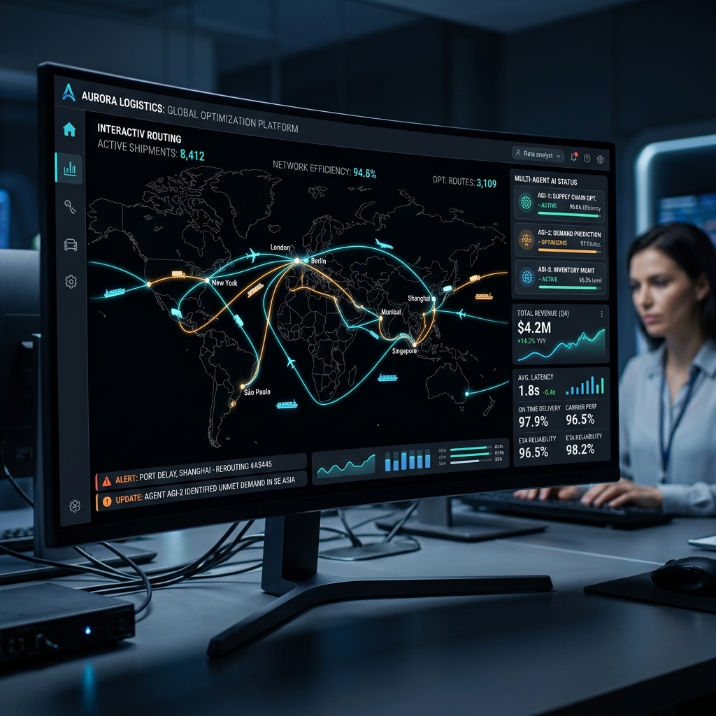 Logistics Dashboard AI showing global routes